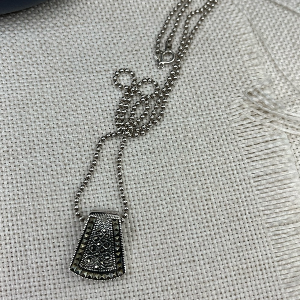 Vintage Sterling Silver Marcasite Pendant Necklace – 925 NF – 12.9g – 20" Chain - Picture 11 of 17